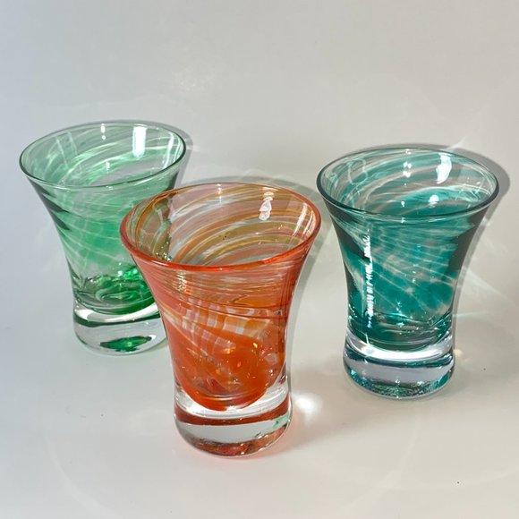 Trio of Pier 1 Swirl Colored Shot glasses - Picture 1 of 5